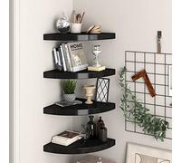 QZZCED Étagères flottantes d'angle 4 unités MDF noir 35 x 35 x 3,8 cm, étagère murale moderne pour exposer livres et décoration, support métallique résistant avec système de montage