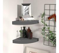 QZZCED Étagères murales flottantes 2 unités MDF gris brillant 25 x 25 x 3,8 cm, étagère d'angle moderne pour affichage décoratif, support métallique résistant avec système