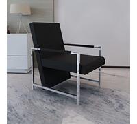 QZZCED Fauteuil avec pieds chromés en similicuir noir Fauteuil cube ergonomique avec structure en bois et pieds chromés, design moderne et durable pour maison ou bureau