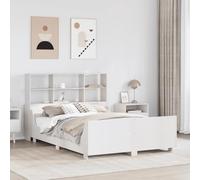 QZZCED Lit avec étagère en bois massif blanc 140 x 200 cm, tête de lit avec rangement et sommier à lattes, structure durable en pin pour chambre à coucher, design économique