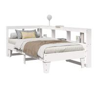 QZZCED Lit avec étagère sans matelas en bois massif blanc 100 x 200 cm, structure en pin massif avec sommier à lattes et tête de lit multifonction pour rangement