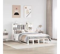 QZZCED Lit avec étagère sans matelas en bois massif blanc 140 x 200 cm, structure en pin massif avec sommier à lattes et tête de lit avec espace de rangement, design économique