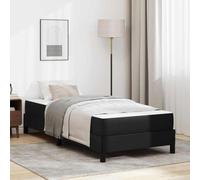 QZZCED Lit avec matelas noir 100 x 200 cm en cuir synthétique, cadre en bois et lattes fixes, support stable avec pieds de poteau, finition douce opaque pour chambre moderne