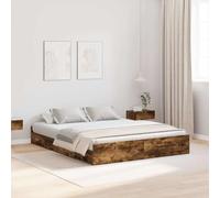 QZZCED Lit avec rangement et tête de lit en chêne fumé 135 x 190 cm, cadre en bois résistant avec compartiments cachés, design minimaliste et montage facile pour chambre