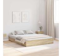 QZZCED Lit avec rangement et tête de lit en chêne Sonoma 140 x 200 cm, cadre en bois résistant avec compartiments cachés, design minimaliste et montage facile pour chambre