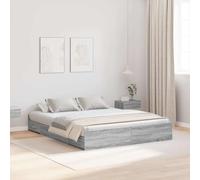 QZZCED Lit avec rangement et tête de lit gris Sonoma 140 x 200 cm, cadre en bois résistant avec compartiments cachés, design minimaliste et montage facile pour chambre moderne