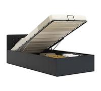 QZZCED Lit coffre hydraulique en cuir synthétique noir 100 x 200 cm avec rangement et mécanisme de levage à gaz, structure solide en MDF et acier, rembourrage élégant et facile