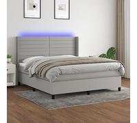 QZZCED Lit d'hôtel, lit d'appoint, familial, à sommier tapissier, avec matelas et LED, gris clair, 180 x 200 cm, tissu pour chambre à coucher, chambre d'amis