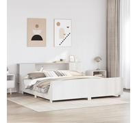 QZZCED Lit en bois massif de pin blanc 180 x 200 cm avec tête et étrier fonctionnels, 7 compartiments de rangement, structure stable et durable, sommier à lattes