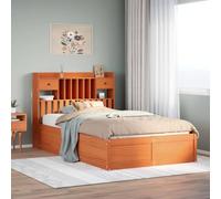 QZZCED Lit en bois massif de pin marron ciré, 120 x 200 cm, avec tête de lit fonctionnelle et espace de rangement, structure résistante pour chambre à coucher, analyse de conformité