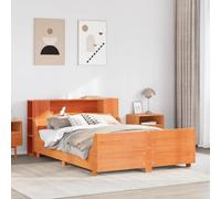 QZZCED Lit en bois massif de pin marron ciré, 160 x 200 cm, avec tête et étrier fonctionnels, structure stable et durable, avec sommier à lattes pour un soutien optimal et 7