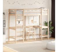 QZZCED Lit mezzanine en bois de pin avec bureau intégré et garde-corps de sécurité, structure robuste et lattes en bois contreplaqué, pour chambre à coucher avec espace limité,