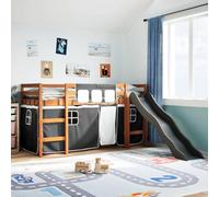 QZZCED Lit mezzanine en bois de pin avec toboggan et échelle, structure solide avec garde-corps de sécurité sur 4 côtés, sommier à lattes et support mural