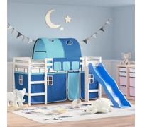 QZZCED Lit mezzanine en bois de pin avec toboggan et échelle, structure solide et garde-corps de sécurité sur 4 côtés, idéal pour optimiser les espaces avec zone de rangement