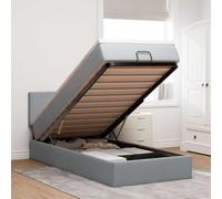 QZZCED Lit ottoman avec matelas gris clair 100 x 200 cm, avec couvre-matelas et lumières LED réglables, 4 pièces de rangement pratique et design moderne pour chambre à coucher