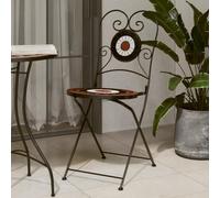 QZZCED Lot de 2 chaises de bistrot pliables en céramique terre cuite et blanche pour jardin et terrasse avec design mosaïque et structure robuste en fer pour utilisation en intérieur