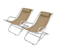 QZZCED Lot de 2 chaises longues pliantes de jardin, structure en acier imperméable et appuie-tête rembourré, chaises inclinables extérieures légères et pliables pour se reposer, capacité