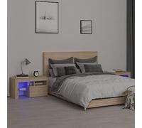 QZZCED Lot de 2 tables de chevet avec lumières LED - Chêne Sonoma - Tables de chevet pour chambre à coucher pour pièces à vivre - 70 x 36,5 x 40 cm