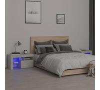 QZZCED Lot de 2 tables de chevet avec lumières LED - Gris béton - Commodes de chevet - Meubles de chevet pour pièces à vivre - 70 x 36,5 x 40 cm