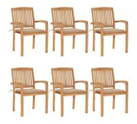 QZZCED Lot de 6 chaises de jardin empilables en bois de teck avec coussins, design à lattes élégantes pour extérieur et intérieur, meubles de jardin durables et résistants