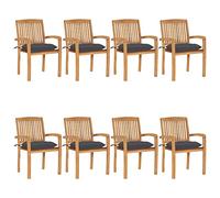 QZZCED Lot de 8 chaises de jardin empilables en bois de teck avec coussins, design à lattes élégantes pour extérieur et intérieur, meubles durables et résistants aux intempéries