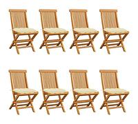 QZZCED Lot de 8 chaises de jardin pliables en teck massif avec coussins blanc crème, design élégant et durable pour extérieur, confort rembourré et rangement facile, résistant