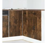 QZZCED Meuble bas pour évier Lyon en bois d'ingénierie en chêne fumé, armoire de cuisine avec grand rangement, portes pratiques et pieds réglables pour organisation