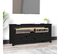 QZZCED Meuble TV en bois massif de pin noir Meuble TV en bois de pin style rustique moderne avec 3 tiroirs et grand espace de rangement pour petits espaces 114 x 35 x 52 cm