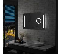 QZZCED Miroir mural pour salle de bain avec LED et capteur tactile 100 x 60 cm, miroir avec lumière IP44 résistant à l'eau, avec maquillage, indicateur d'heure et outils de montage