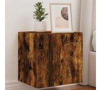 QZZCED Mobilier TV mural lumières LED 2 unités chêne fumé Meuble TV mural avec lumières LED et grand rangement, multi-usages 40,5 x 35 x 40 cm