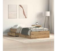 QZZCED Sommier de lit rustique avec rangement, 4 tiroirs spacieux, structure en bois massif, sommier fixe à lattes, finition mate, idéal pour chambre moderne et décoration