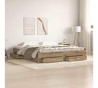 QZZCED Sommier de lit rustique avec rangement, 4 tiroirs spacieux, structure en bois massif, sommier fixe à lattes, finition mate, idéal pour chambre moderne et décoration