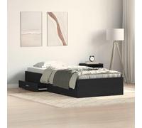 QZZCED Sommier de lit rustique avec rangement, 4 tiroirs spacieux, structure en bois massif, sommier fixe à lattes, finition mate, idéal pour chambre moderne et décoration