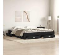 QZZCED Sommier de lit rustique avec rangement, structure en bois massif et 4 tiroirs spacieux, sommier fixe à lattes pour support durable, finition mate et design élégant