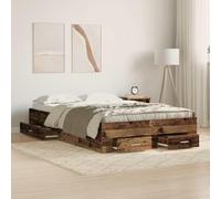 QZZCED Sommier de lit rustique avec tiroirs de rangement, structure en bois massif et sommier fixe, 4 tiroirs spacieux, finition mate, idéal pour chambre et organisation