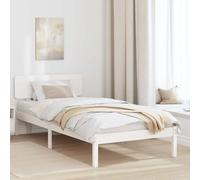 QZZCED Structure de lit 90 x 200 cm avec tête de lit en bois massif de pin, design contemporain et support solide, base fixe pour matelas, finition mate et lignes stylisées