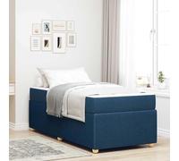 QZZCED Structure de lit avec matelas bleu 90 x 190 cm en tissu, cadre en mousse contemporain avec lattes fixes et pieds en boule, design moderne pour chambre, support robuste
