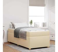 QZZCED Structure de lit avec matelas crème 90 x 200 cm en tissu, cadre moderne rectangulaire et matelas en mousse haute densité pour soutien et confort, design minimaliste