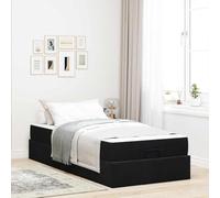 QZZCED Structure de lit avec matelas noir 80 x 200 cm, velours, lit moderne de rangement avec tiroirs, cadre résistant en bois et mousse de confort, design élégant