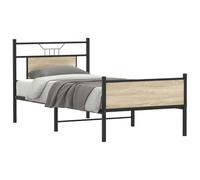 QZZCED Structure de lit en bois de chêne Sonoma 75 x 190 cm, tête et étrier fonctionnels, base avec espace de rangement, sommier à lattes pour soutien et respirabilité,