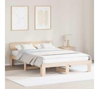 QZZCED Structure de lit marron 150 x 200 cm en bois massif de pin avec plateforme et rangement moderne, cadre solide et design minimaliste pour chambre à coucher