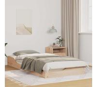 QZZCED Structure de lit marron 90 x 200 cm en bois massif de pin avec sommier fixe et tiroir intégré, base rigide pour matelas, design moderne et minimaliste, finition mate, facile