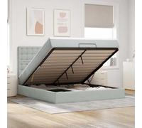 QZZCED Structure de lit ottoman avec matelas à ressorts ensachés et rangement, mécanisme de levage hydraulique, tissu en velours doux gris clair, avec sur-matelas