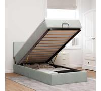 QZZCED Structure de lit ottoman avec matelas à ressorts ensachés et rangement, velours gris clair 80 x 200 cm, mécanisme hydraulique, lumières LED réglables et protège-matelas
