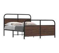 QZZCED Structure de lit robuste 120 x 190 cm en bois marron chêne avec sommier à lattes, tête et étrier fonctionnels, construction solide en métal et pieds stables pour chambre à coucher