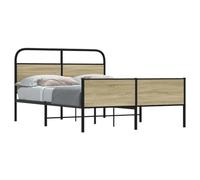 QZZCED Structure de lit robuste 120 x 200 cm en bois de chêne Sonoma, tête et étrier fonctionnels, sommier à lattes pour soutien optimal et respirabilité, construction solide