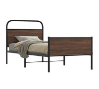 QZZCED Structure de lit robuste 90 x 200 cm en bois marron chêne avec sommier à lattes, tête et étrier fonctionnels, construction solide en acier pour chambre, design élégant