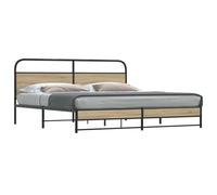 QZZCED Structure de lit robuste en métal chêne fumé 180 x 200 cm avec sommier à lattes, tête et étrier fonctionnels, base solide pour chambre