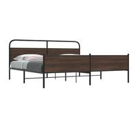 QZZCED Structure de lit robuste en métal couleur chêne marron 183 x 213 cm avec sommier à lattes, tête et étrier fonctionnels, construction durable et stable pour chambre à coucher,