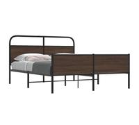 QZZCED Structure de lit robuste en métal marron chêne 150 x 200 cm avec sommier à lattes, tête et étrier fonctionnels, construction solide et pieds stables pour chambre à coucher,